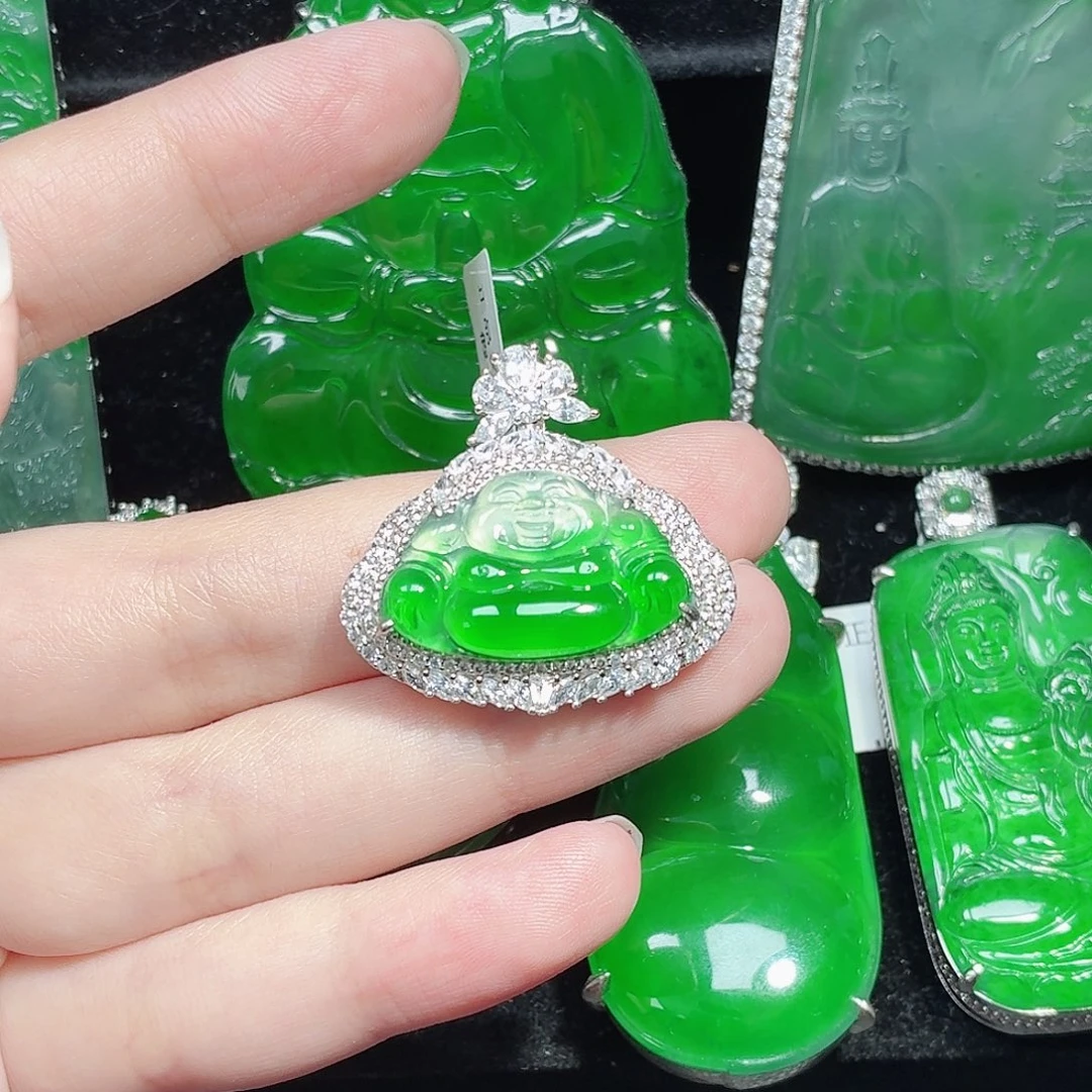 翡翠银S925镶嵌颈饰天然A货翡翠