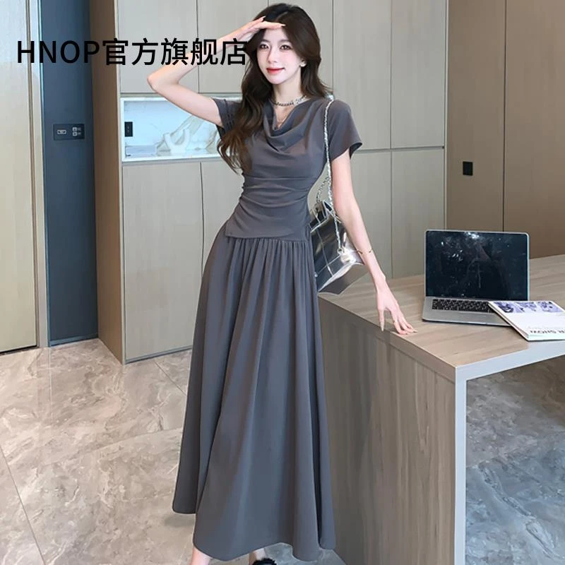 休闲套装裙女2025新款盐系穿搭不规则T恤上衣高腰半身裙两件套夏