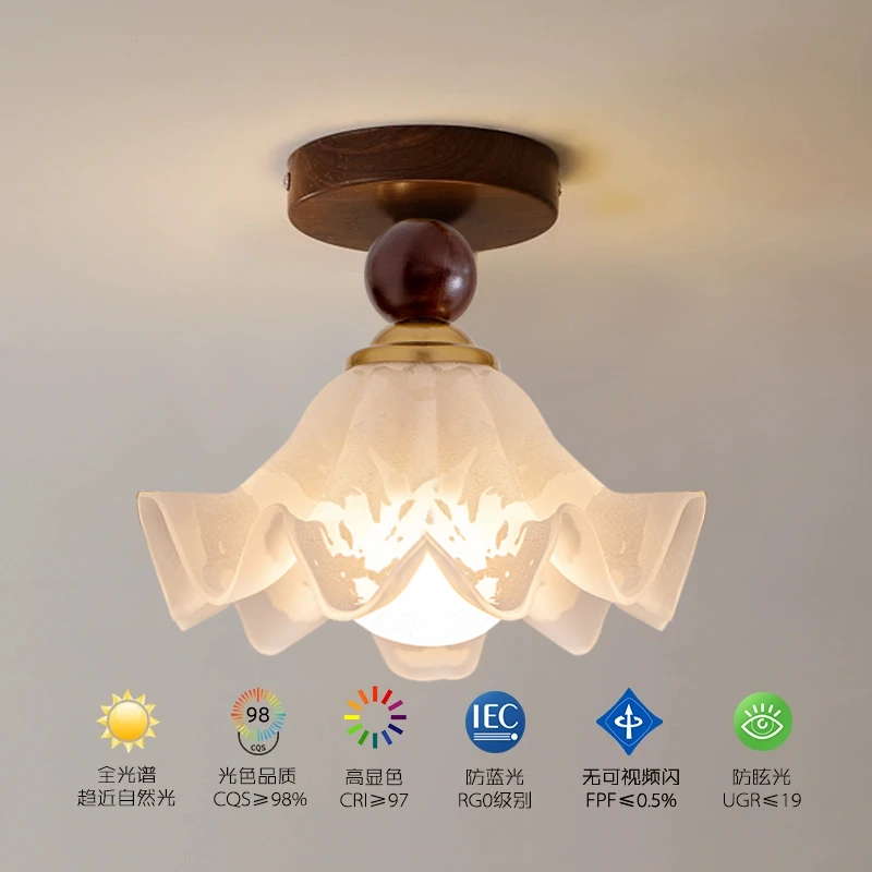 法式中古风花朵过道灯玄关走廊吸顶灯创意高级感复古氛围阳台灯