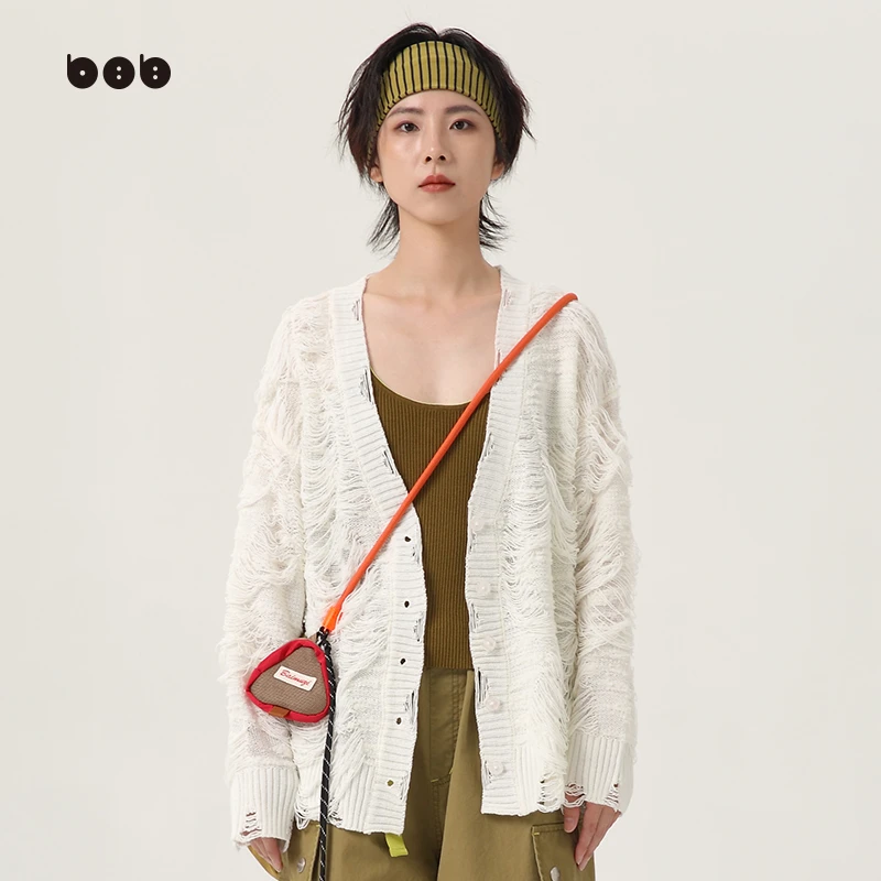 【商场同款】白目自外套女2025年春装新品白色镂空潮酷毛衣开衫潮
