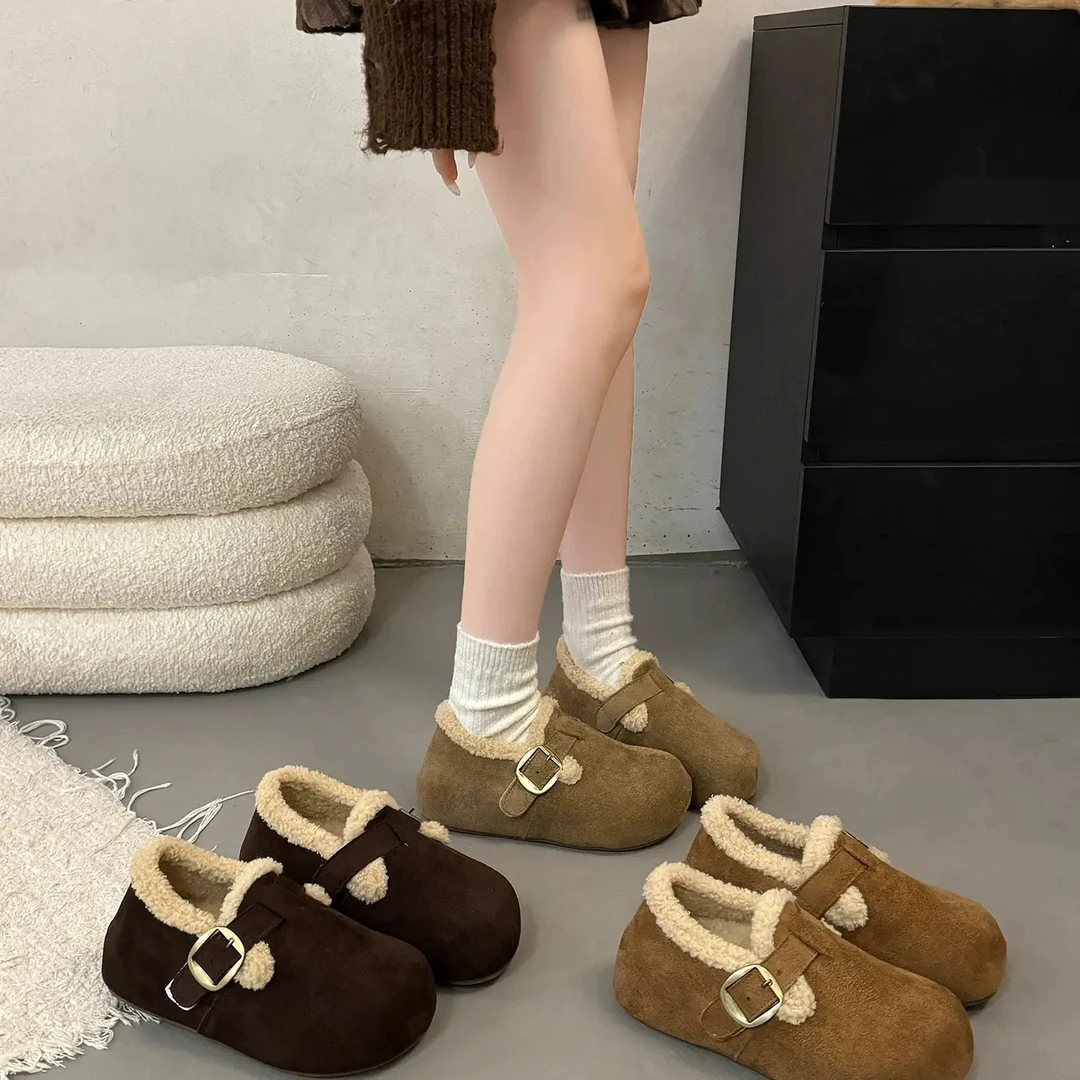 厚底复古勃肯鞋女冬季新款一脚蹬勃肯豆豆鞋668(加绒全包勃肯)