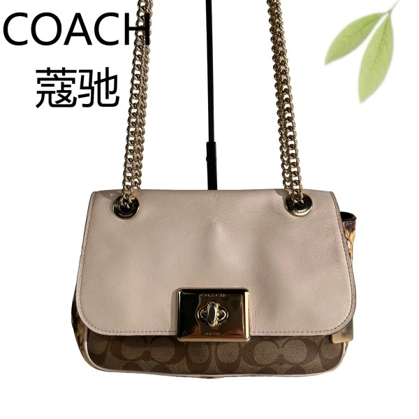 95新 COACH/蔻驰 白盖老花拼蛇皮单肩斜挎包G25904728底长23X16
