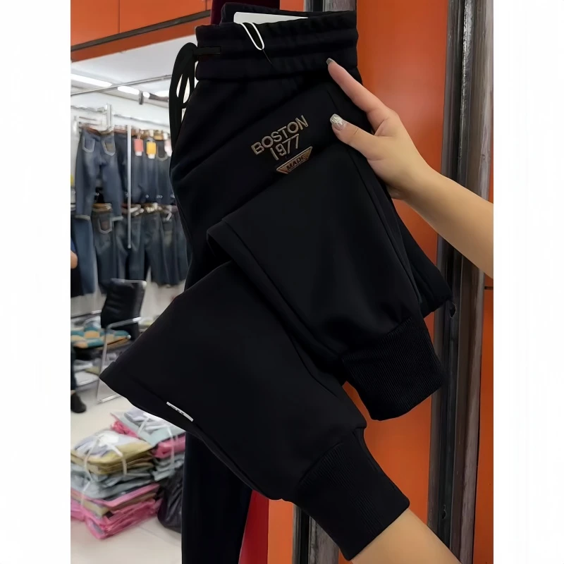 洋气刺绣贴标华棉哈伦裤女2025春秋款休闲百搭运动裤显瘦束脚卫裤