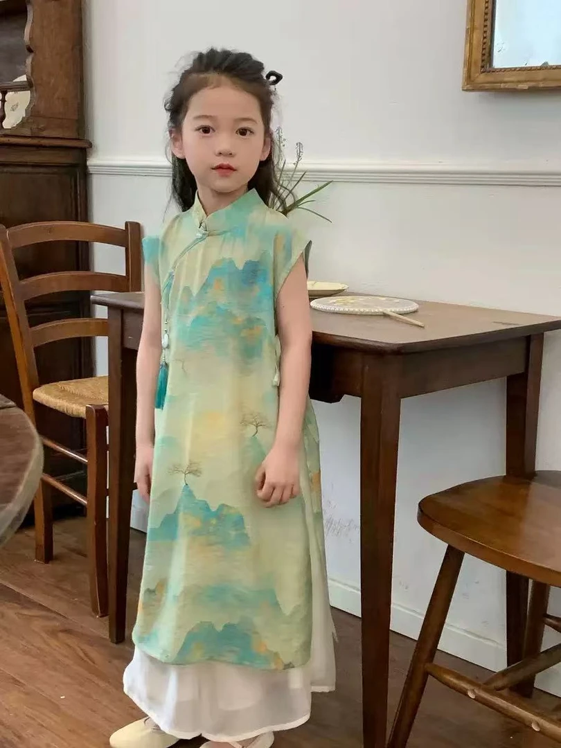 AC389~夏季套装组合M6042/60596  绿色旗袍+裤子套装