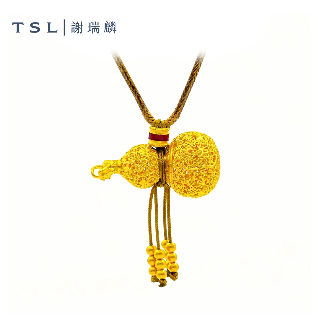 TSL/谢瑞麟足金实心古法花丝葫芦吊坠5G克重计价节日礼物赠女