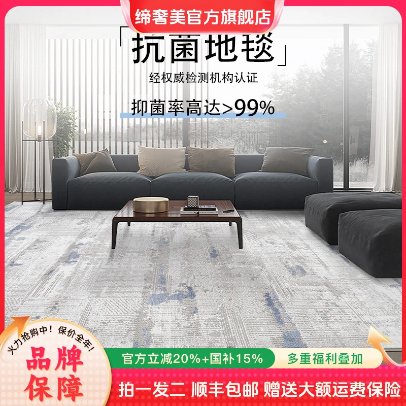 缔奢美客厅地毯高级家用创新升级抗菌负离子茶几毯卧室床边毯纯色