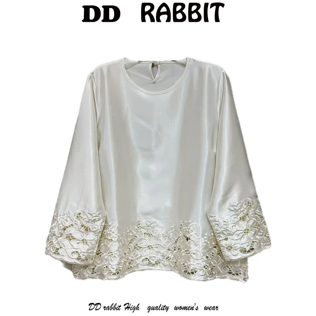 朵朵兔【绣里乾坤】醋酸打底衫提花小衫重工蕾丝花边百搭宽松中式