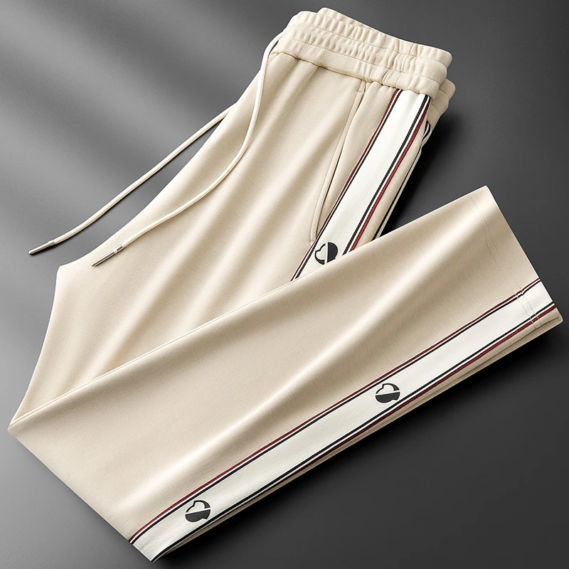 秋冬厚款空气层莫代尔卫裤男宽松高端侧边织带小直筒男士运动裤