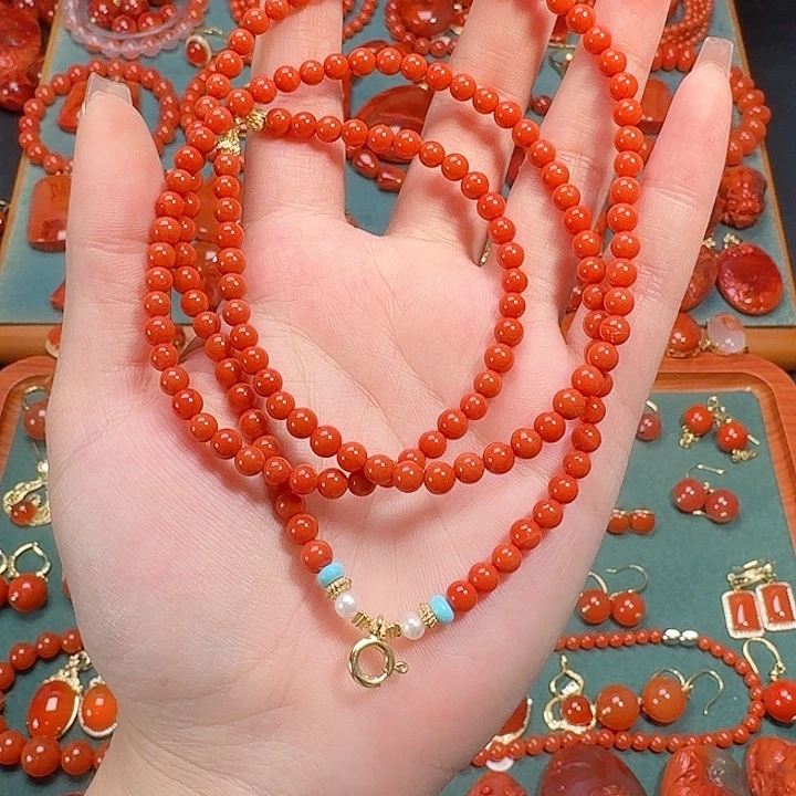 南红玛瑙未镶嵌70长毛衣链4.8