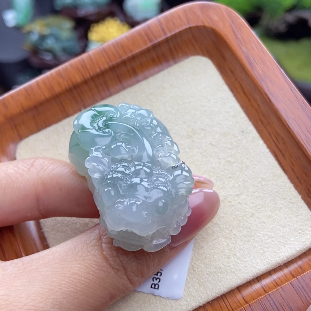 颈饰未镶嵌翡翠A15 高冰飘花含珠貔貅