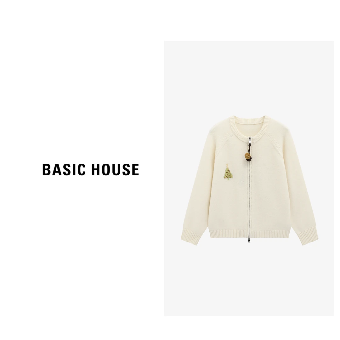 Basic House/百家好秋冬圣诞树刺绣柔软亲肤保暖毛衣-B0625B5RNW2