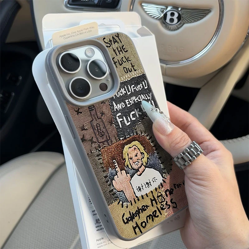 美式插画欧美适用苹果16/17手机壳iPhone15promax14荔枝纹13/1211