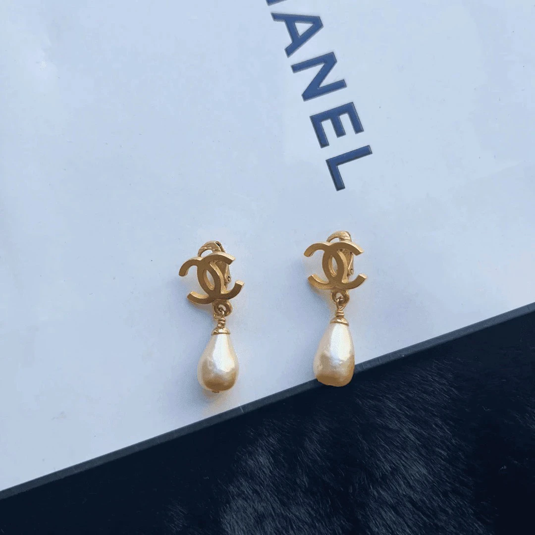 95新 Chanel/香奈儿 Chanel vintage香奈儿中古双c珍珠耳夹