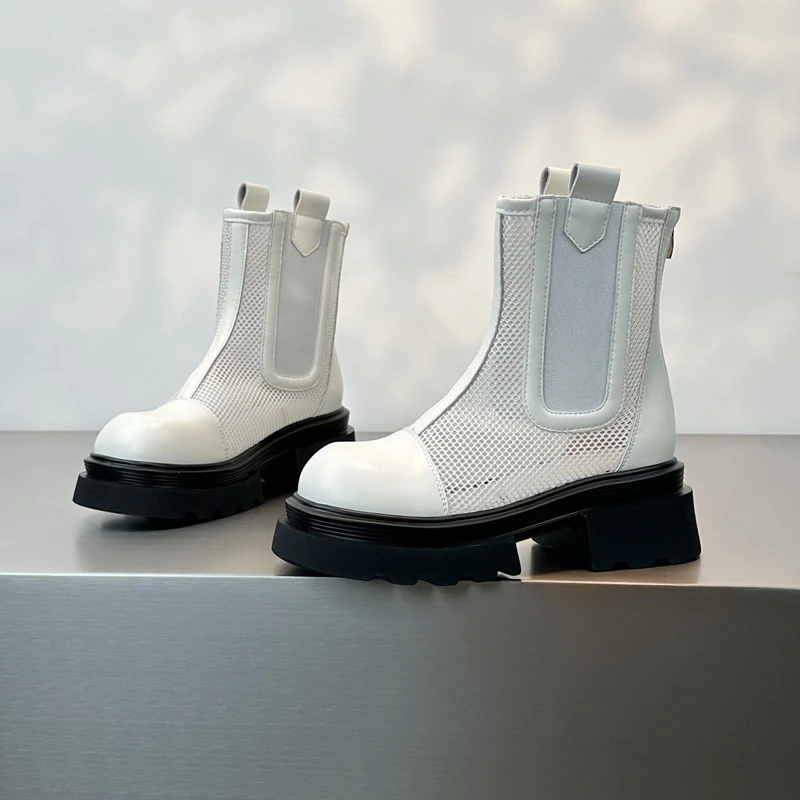 2025超火马丁靴女夏季薄款新款透气网靴镂空靴子烟筒靴网纱短靴