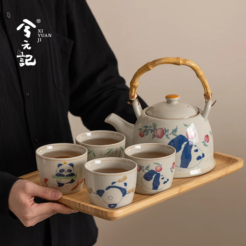 草木灰熊猫陶瓷功夫茶具套装高档轻奢茶壶茶杯2025新款伴手礼品
