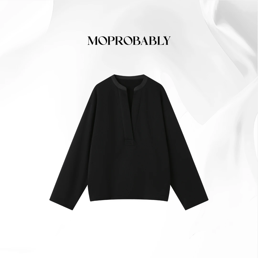 Moprobably贝贝「海漾」 时尚百搭V领气质毛针织衫B5448009