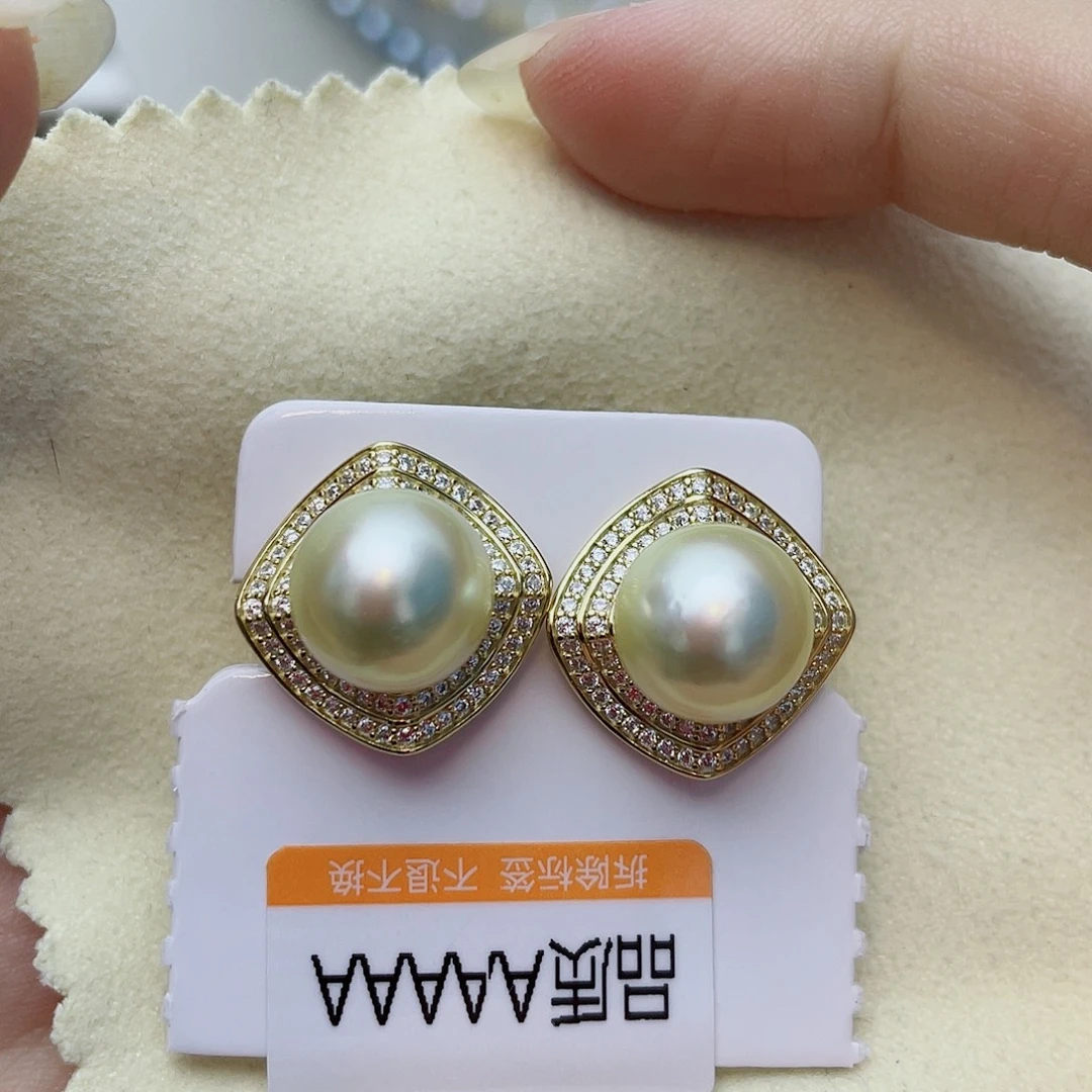 海水珍珠耳饰银S925镶嵌w73