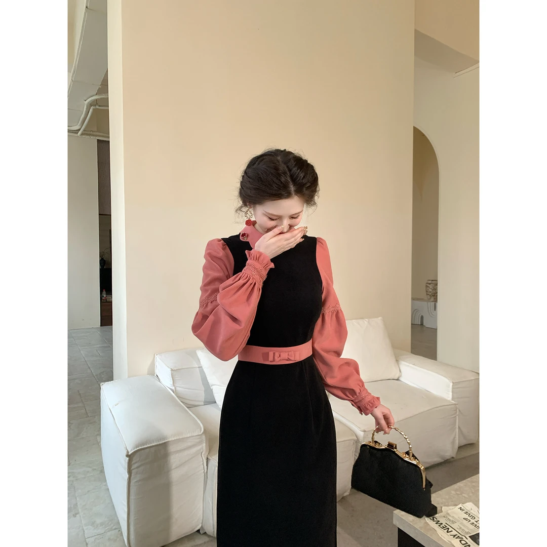 一生罗曼【甜心小姐】法式秋季新款女裙子时尚气质A摆连衣裙L1543