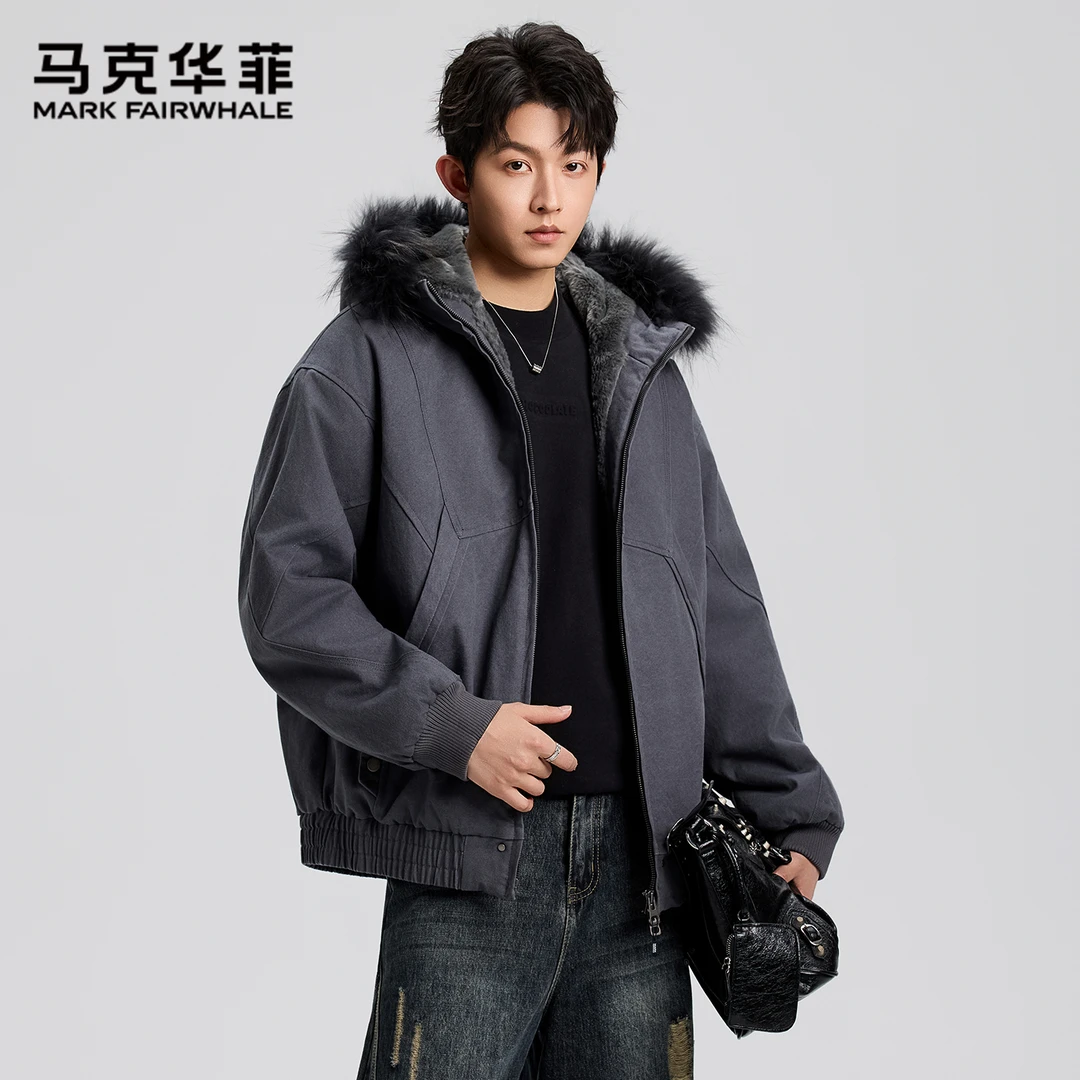 马克华菲【座山雕二代】水洗棉布连帽毛领男士棉衣冬季座山雕外套