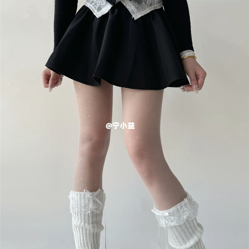 宁小益璀璨银河丝袜女薄款春秋性感显瘦奶白圆点纯欲黑丝连裤袜子