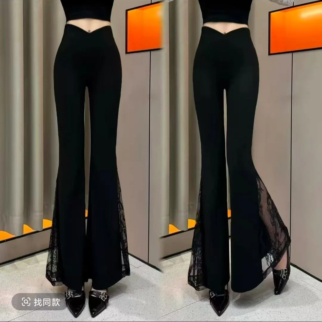 2026春夏新款蕾丝拉链喇叭裤女时尚百搭修身显瘦洋气垂感优雅长裤