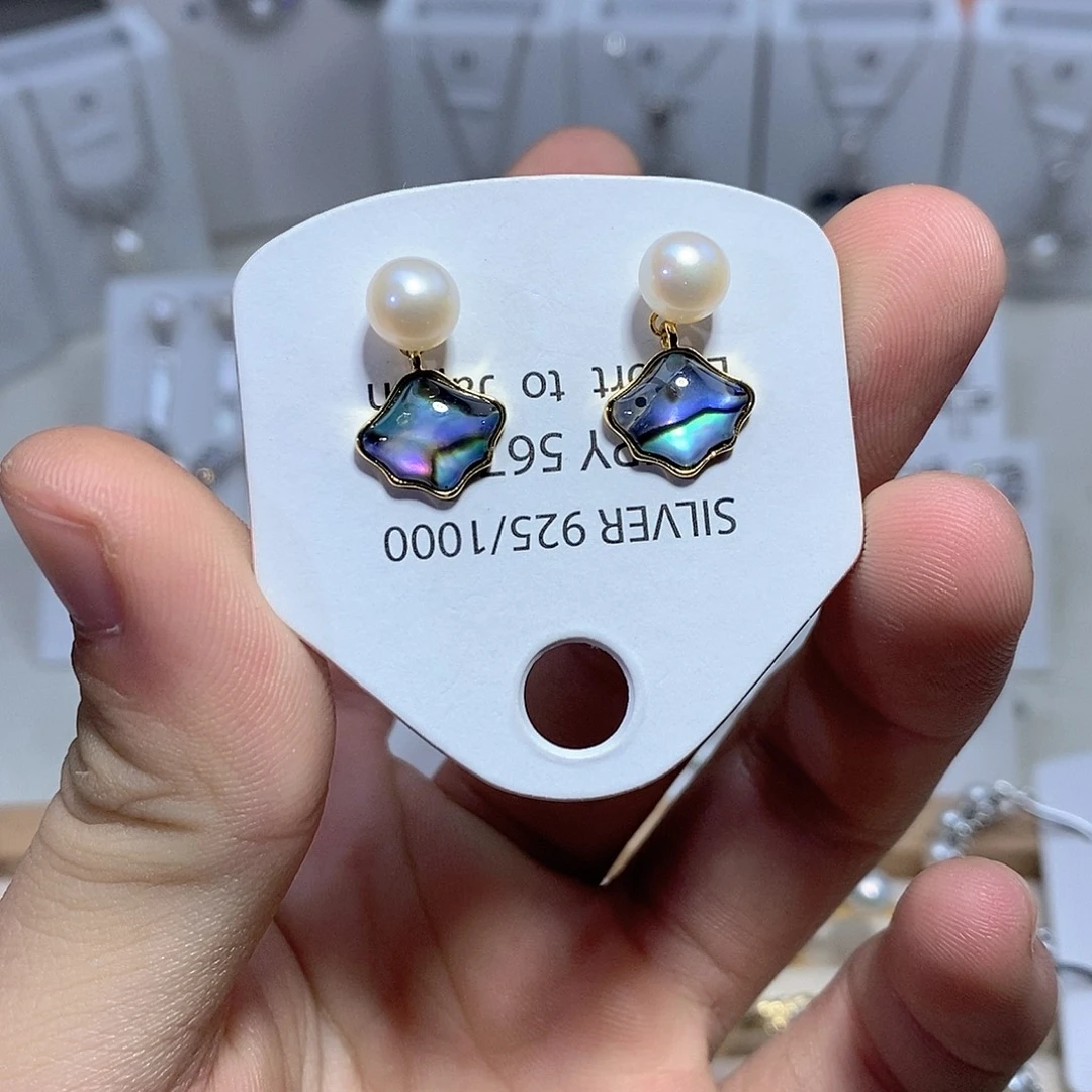 银S925镶嵌淡水珍珠耳饰