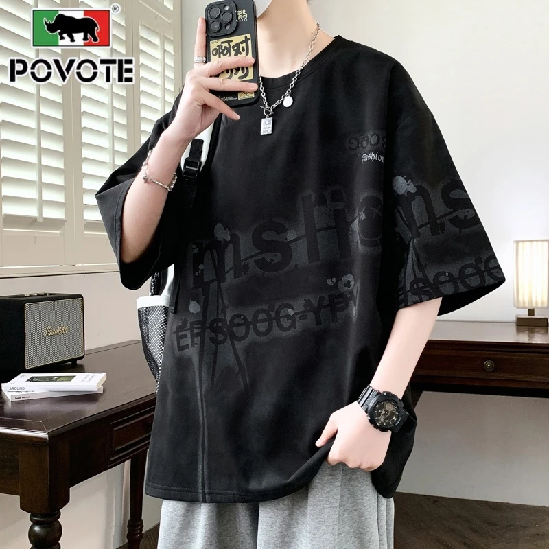 保威特·犀牛青少年t恤男爆款2025新款宽松圆领加大码短袖潮流上衣