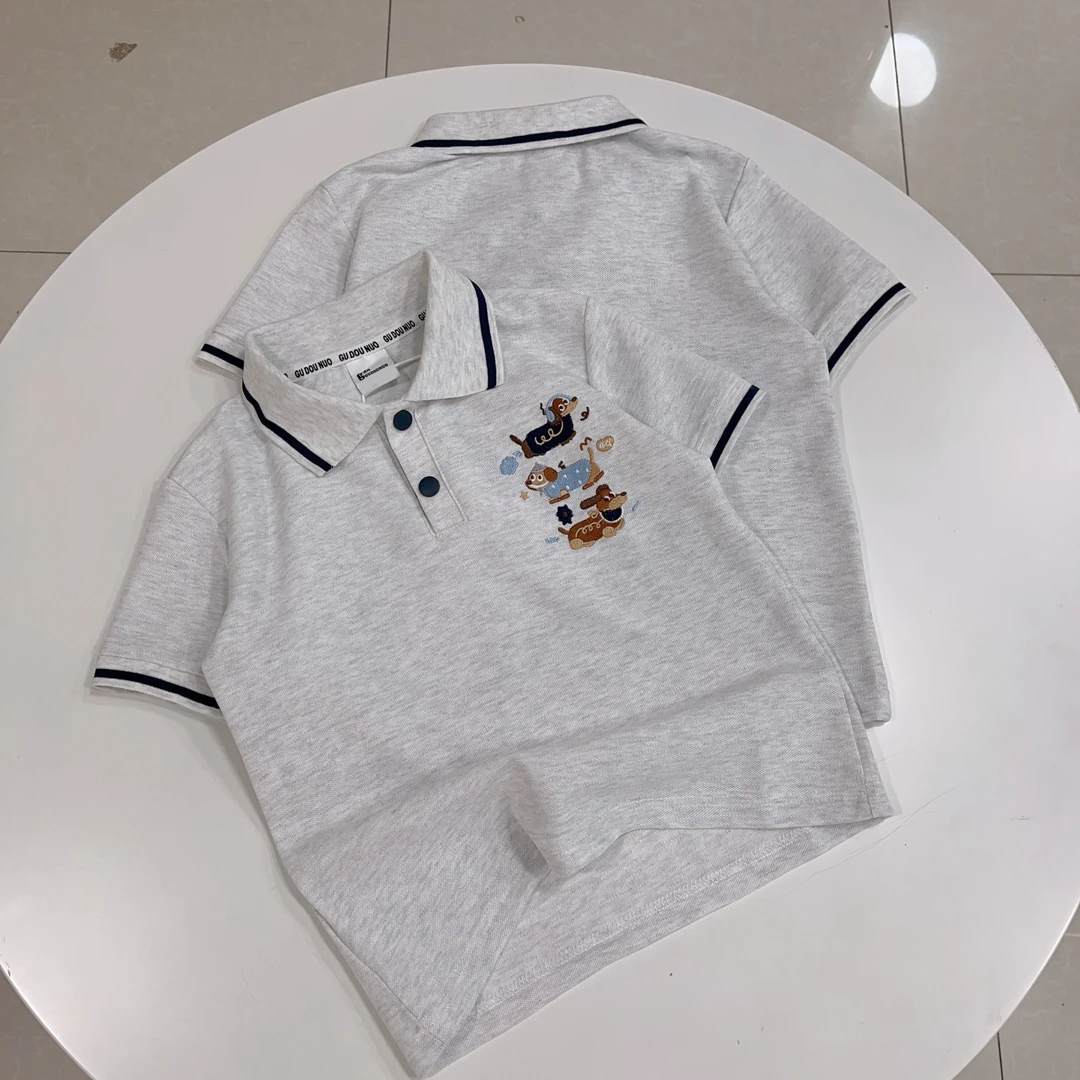 新款 POLO领 腊肠狗 刺绣 短袖儿童短袖套装男童女童上衣小中大童