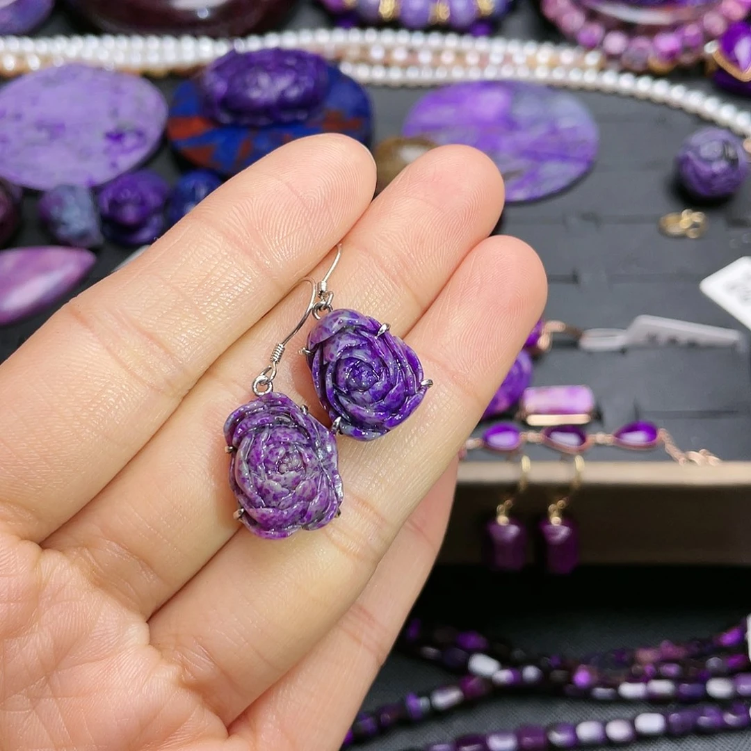 苏纪石（舒俱来）耳环银S925镶嵌