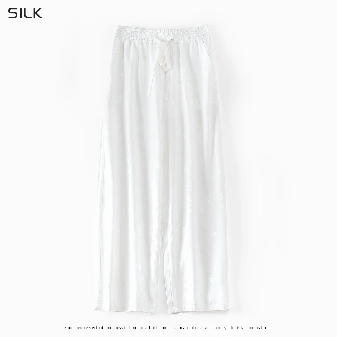 琸娅花萝提花缎高端女装45%桑蚕丝松紧腰束脚百搭真丝休闲月子裤