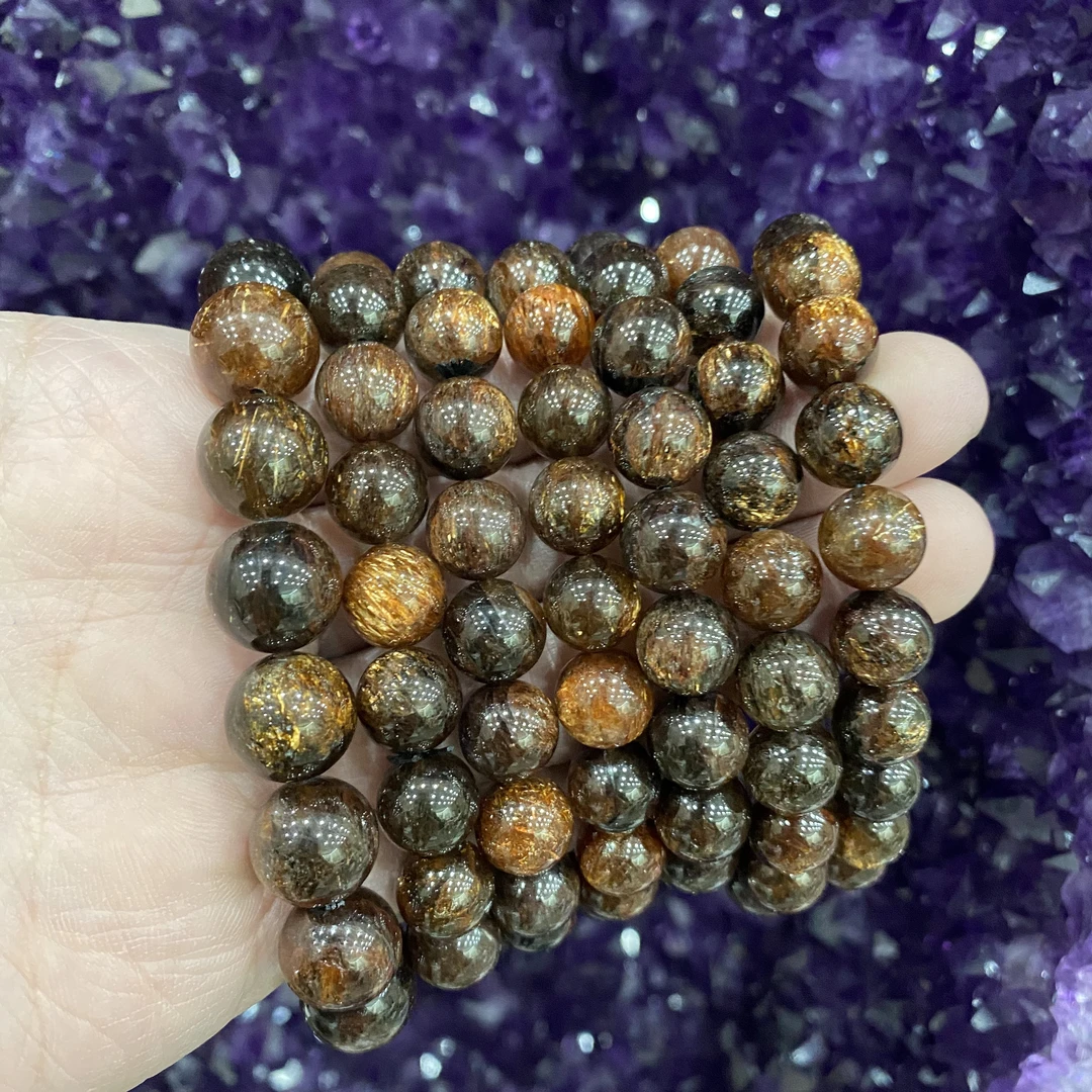 C990-高品质黑加仑老矿料黑金超七水晶手链满云母矿-多样性发其一