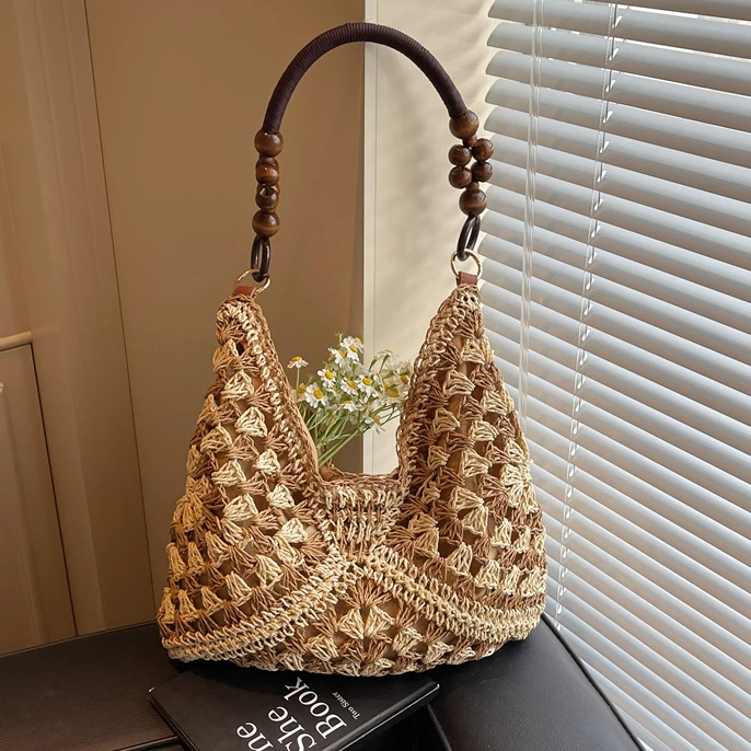 腋下复古单肩包休闲百搭镂空编织包日常通勤大容量手拎包森系挎包