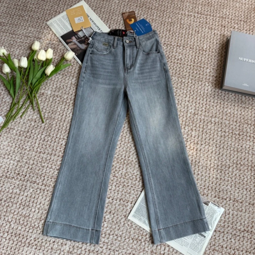 12072#灰色牛仔裤 小个子四面弹奶奶裤