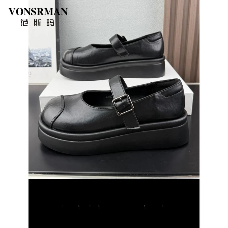 玛丽珍鞋英伦风黑色小皮鞋粗跟浅口一字带单鞋圆头厚底乐福鞋女鞋