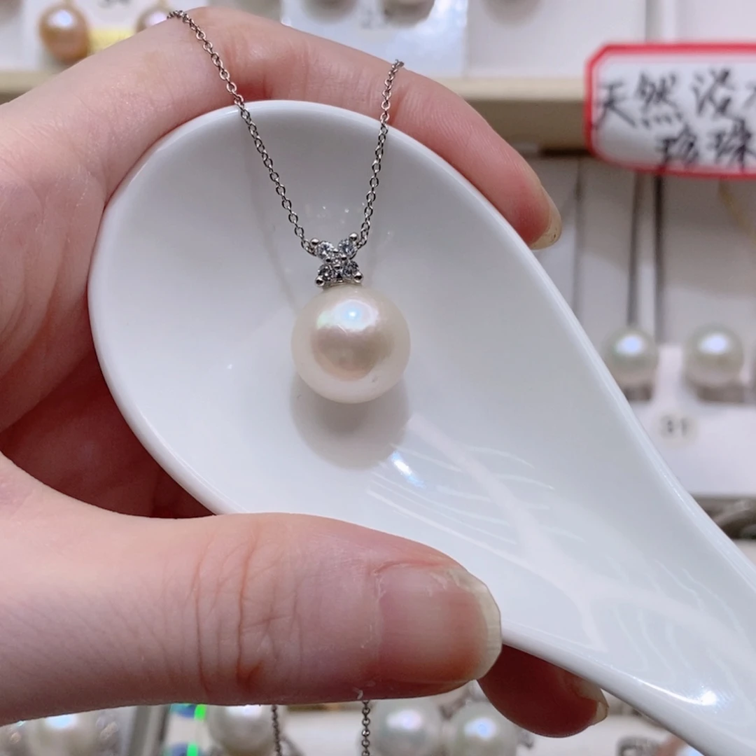 银S800镀金镶嵌淡水珍珠耳饰12+A