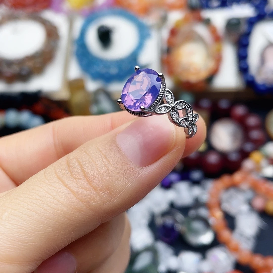 戒指银S925镶嵌烟晶