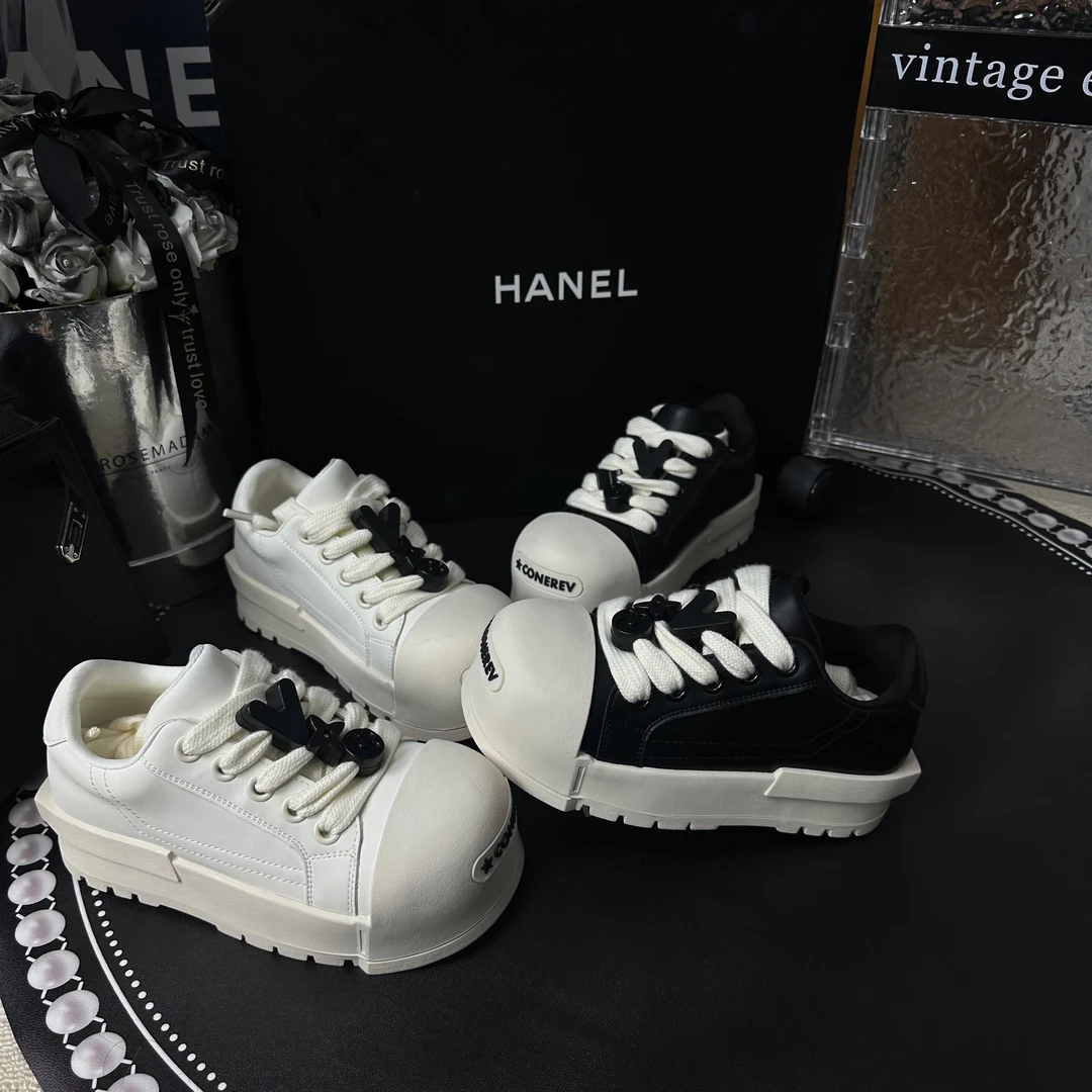 L玲L哒~2025 德比大圆头低帮厚底板鞋系带小众设计ins韩版萌萌哒