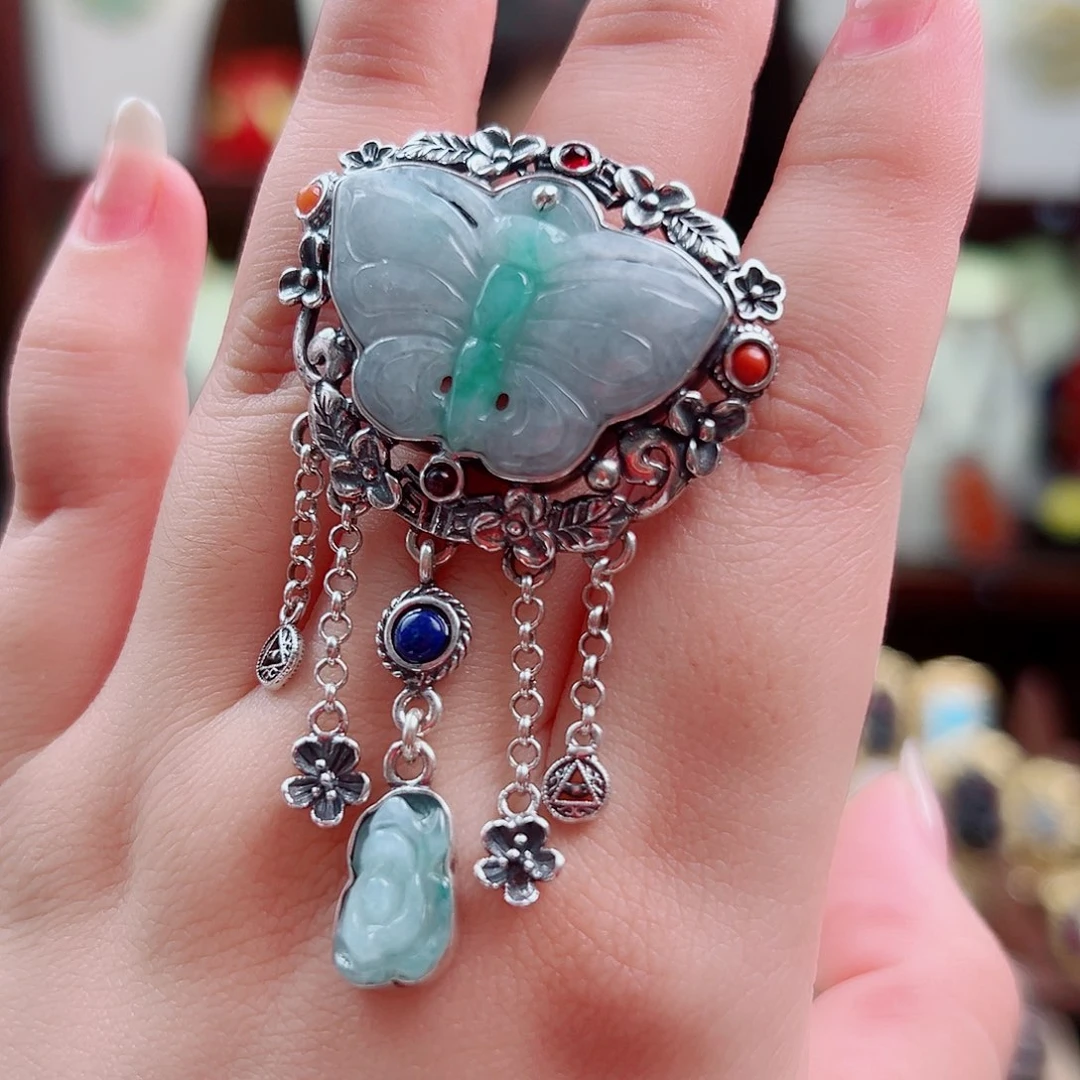 姑***人翡翠戒指银S925镶嵌国风