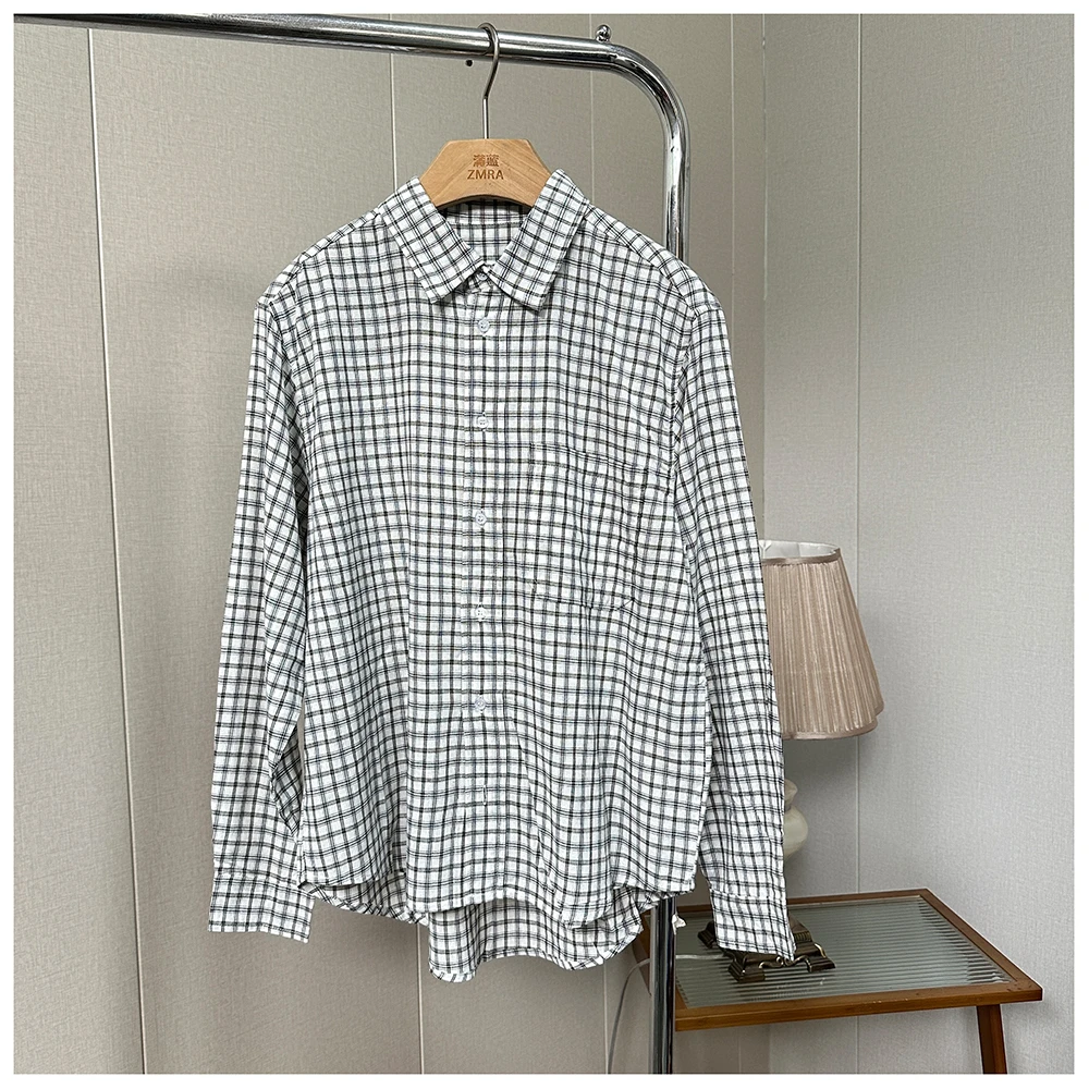 1C005春夏新款宽松休闲格纹长袖衬衫