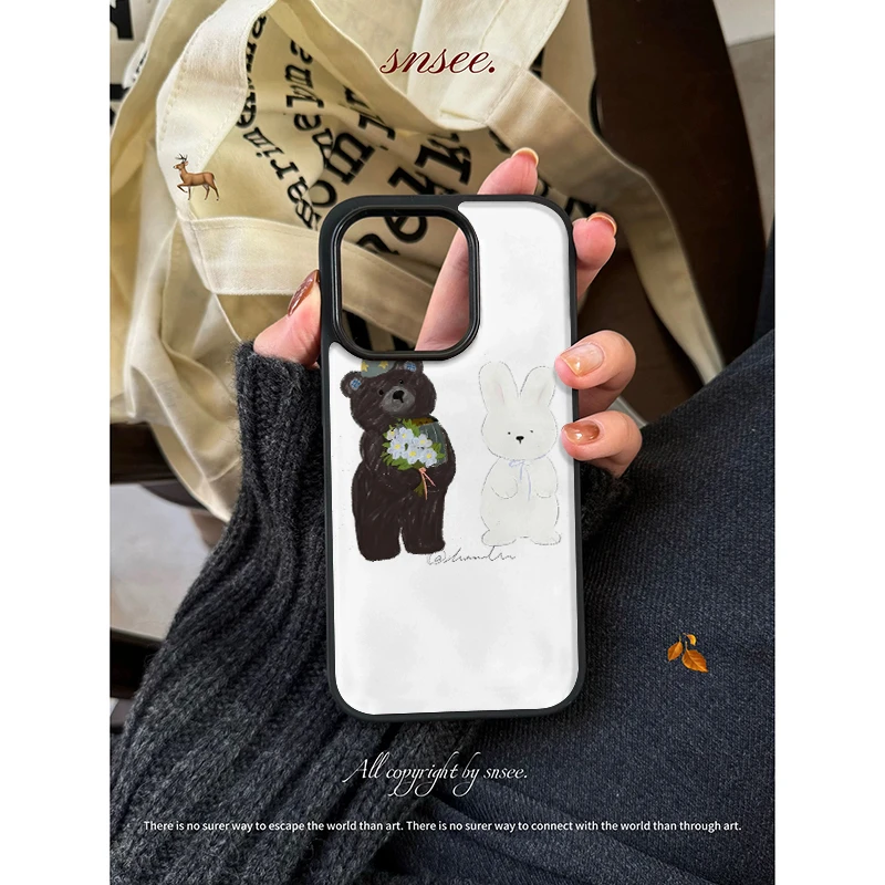 【奶油专属】韩系滴胶ins小熊兔子适用苹果16pro女iphone15手机壳