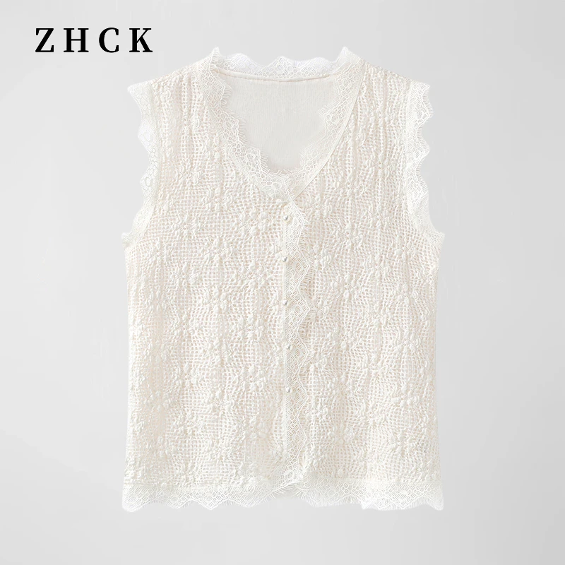 ZHCKV领蕾丝衬衫背心女2025新款气质无袖内搭时尚百搭显瘦上衣女
