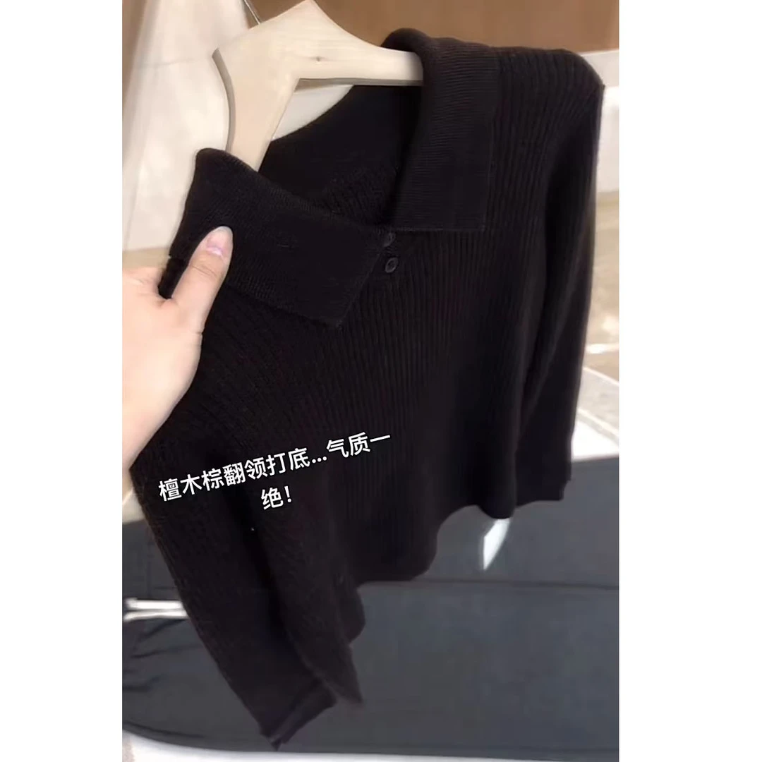 极简风翻领女2025秋冬新款长袖宽松慵懒高级感洋气毛衣