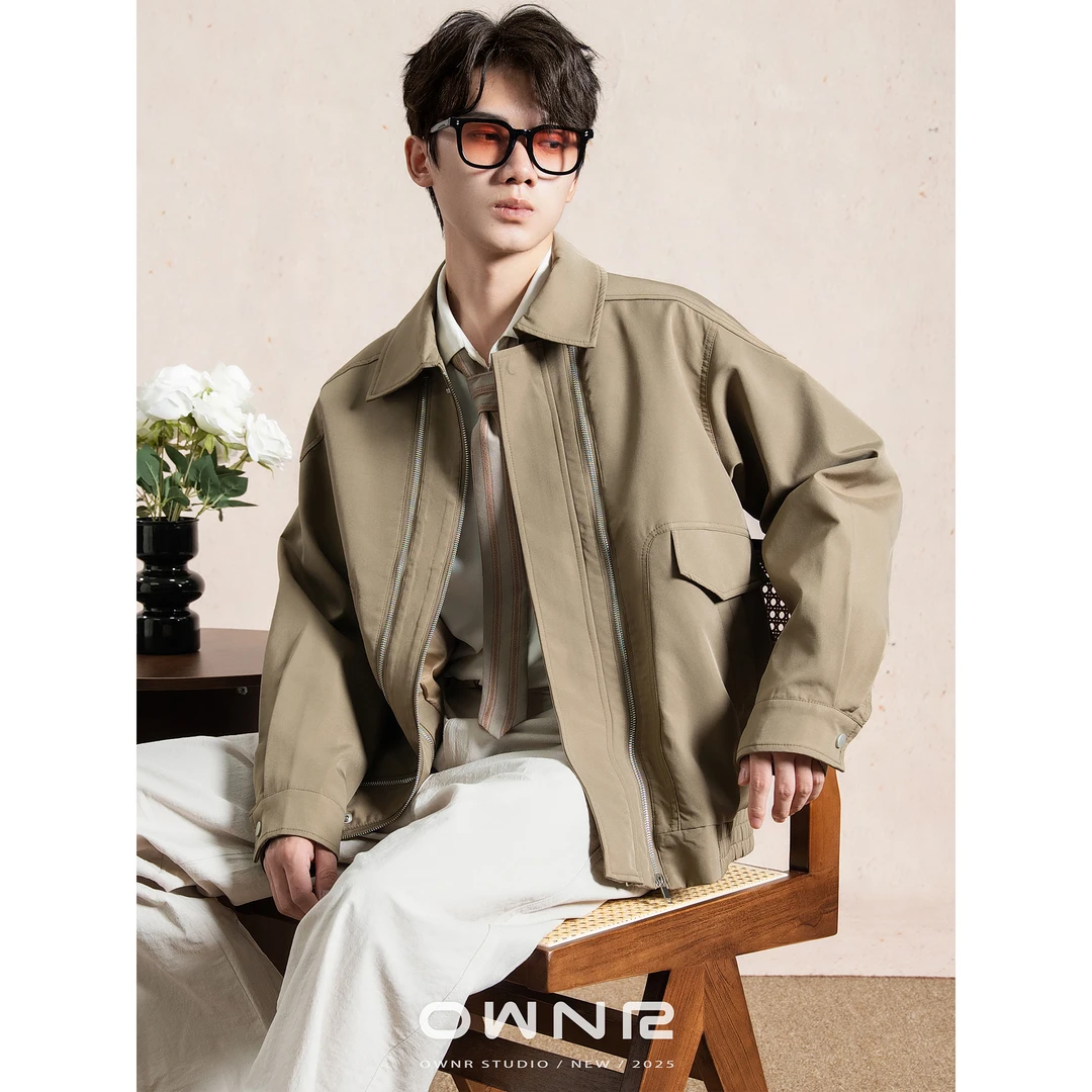 OWNR 咖啡色防风拉链飞行员夹克男2025年秋新款cleanfit翻领外套