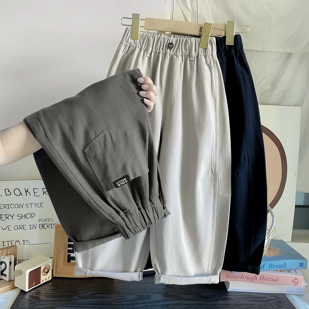 【水洗棉100%】2025初秋棉布男女童简约宽松休闲裤LenKid-腰扣