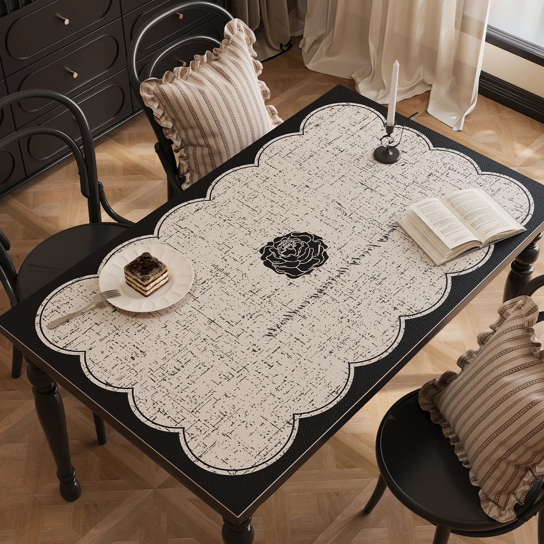 忘忧虫法式轻奢餐桌垫皮革防水防油茶几桌布茶室家用免洗台面垫