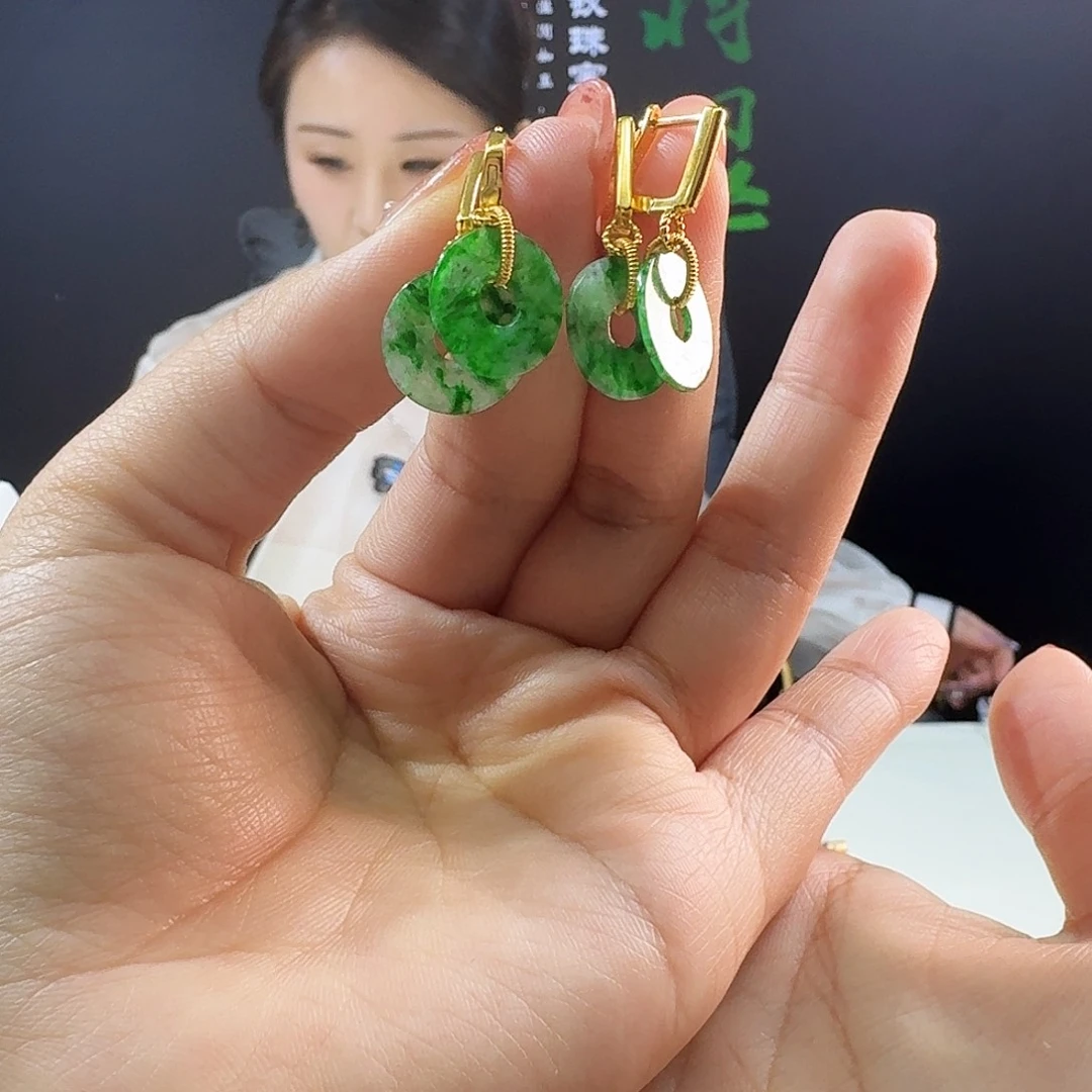 翡翠耳饰银S925镶嵌多样性发货发其一发一对925镶嵌