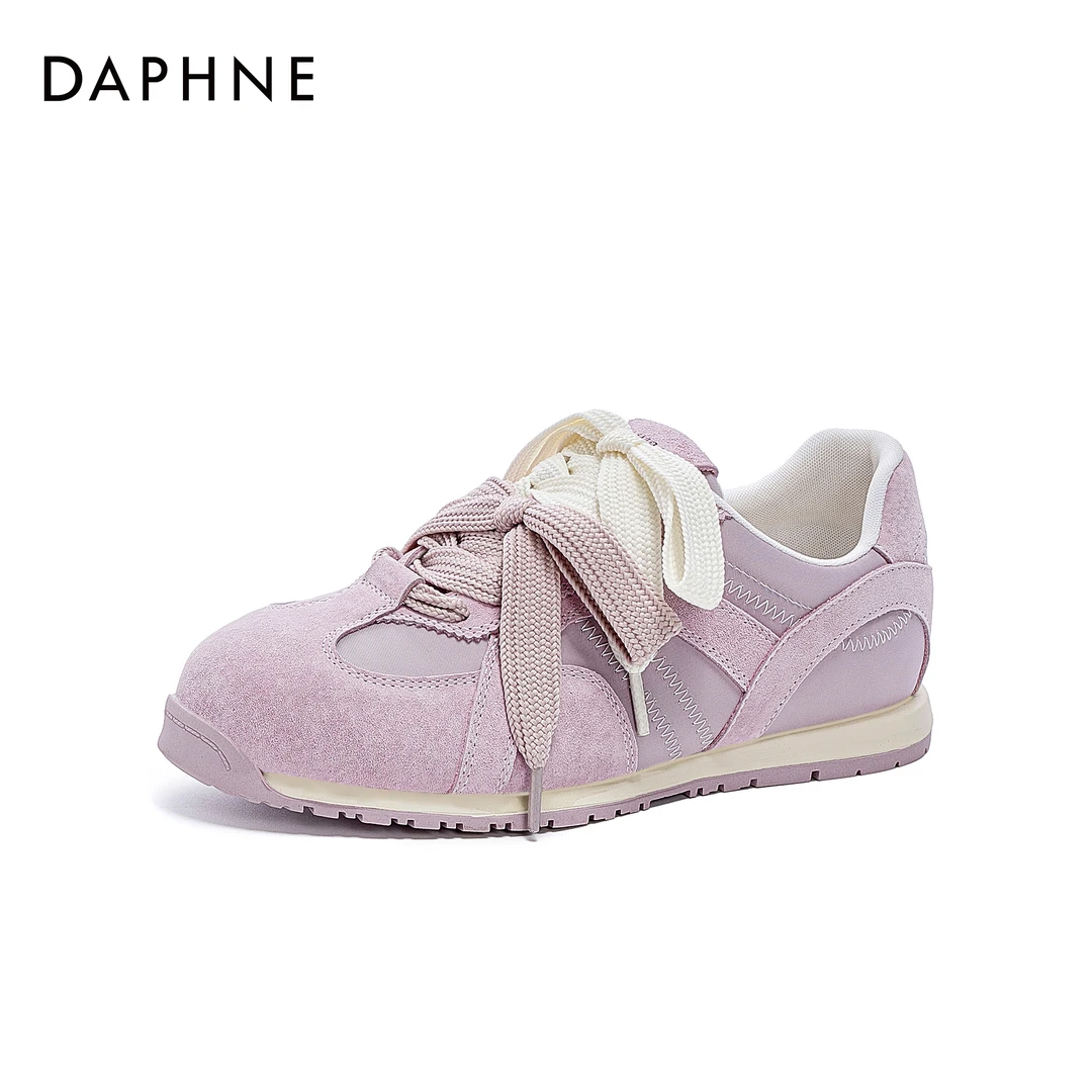 达芙妮2025年春季新款双色系带平底圆头舒适仙女风清新风德训鞋
