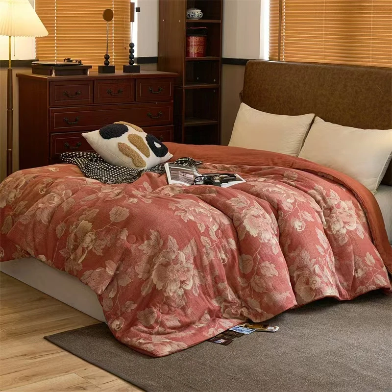 被子【爱丽日记 桔】2X2.3米 纯棉全棉  轻奢驼绒 双层纱双人被子