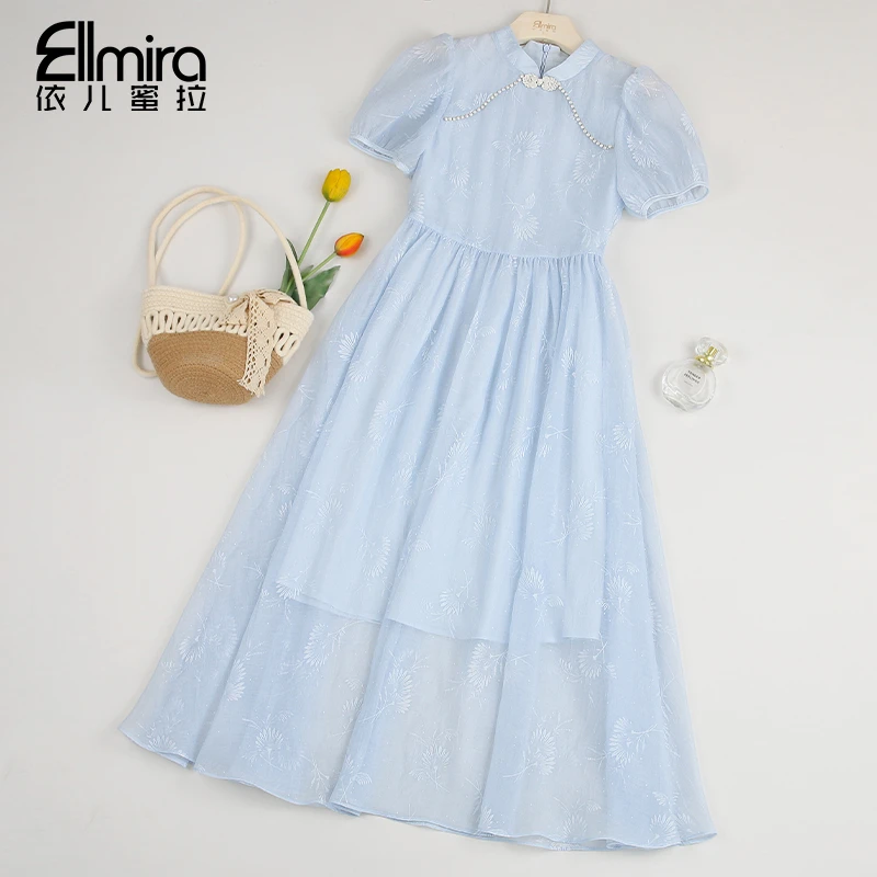 9353女童新中式连衣裙旗袍夏季儿童长裙短袖礼服裙2025新款公主裙