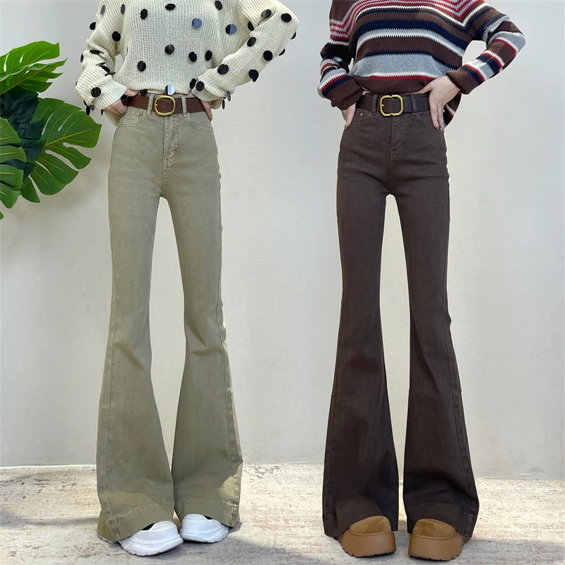 迪否简约气质老钱风微喇牛仔裤秋冬高腰修身显瘦喇叭裤6367